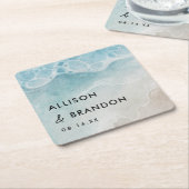 Persoonlijk zomerstrand bruiloft kartonnen onderzetters (Schuin)