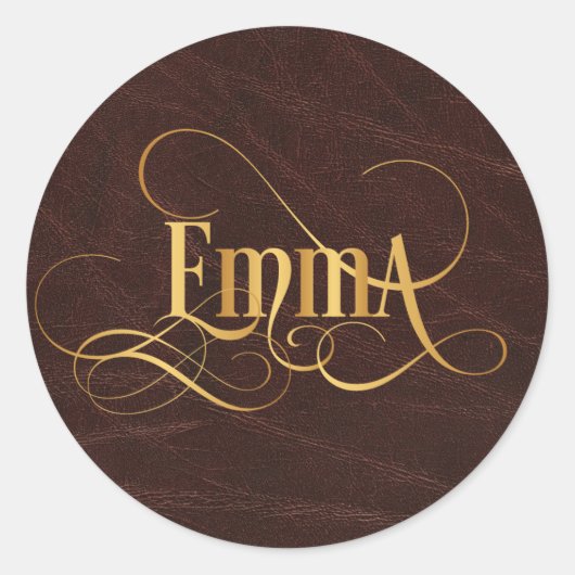 Persoonlijk Zondag Manuscript Emma Gold op Leder Ronde Sticker (Voorkant)