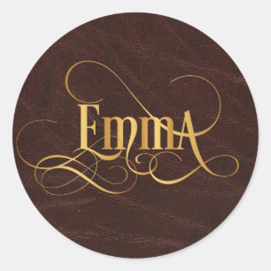 Persoonlijk Zondag Manuscript Emma Gold op Leder Ronde Sticker