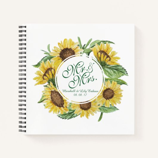 Persoonlijk Zonnebloem Wreath Wedding Guestbook Notitieboek (Voorkant)