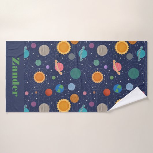 Persoonlijk zonnestelsel met zon en planeten badhanddoek (Badhanddoek)