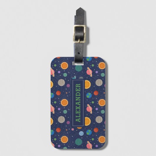 Persoonlijk zonnestelsel met zon en planeten bagagelabel (Voorkant (verticaal))