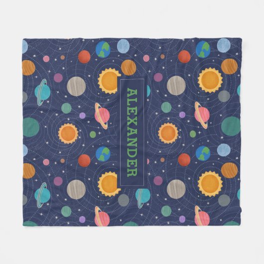 Persoonlijk zonnestelsel met zon en planeten fleece deken (Voorkant (Horizontaal))