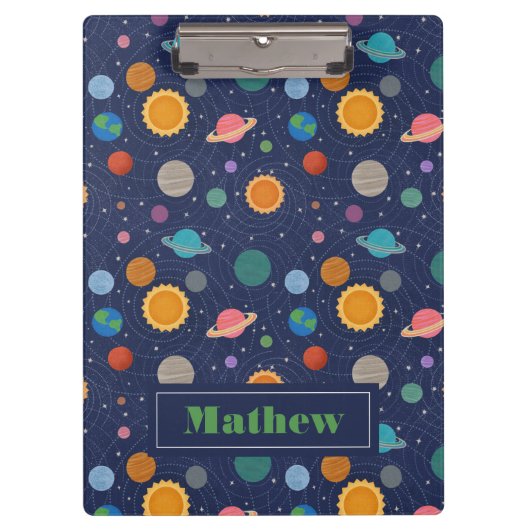 Persoonlijk zonnestelsel met zon en planeten klembord (Voorkant)