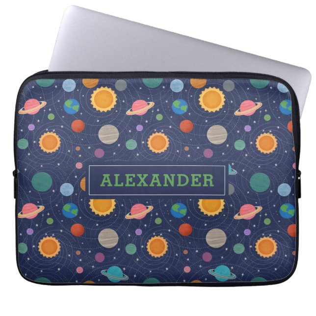 Persoonlijk zonnestelsel met zon en planeten laptop sleeve (Voorkant)