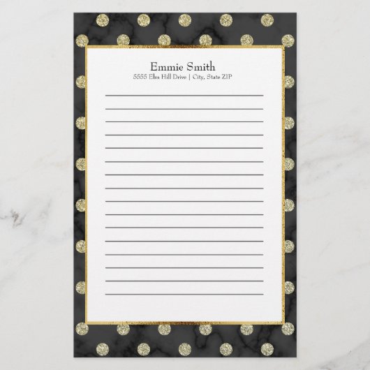 Persoonlijk zwart en goud stippelpatroon briefpapier (Voorkant)