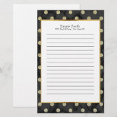 Persoonlijk zwart en goud stippelpatroon briefpapier (Voorkant / Achterkant)