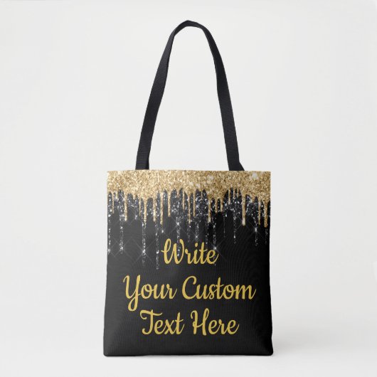 Persoonlijk zwart en gouden glitters verjaardagsca tote bag (Voorkant)