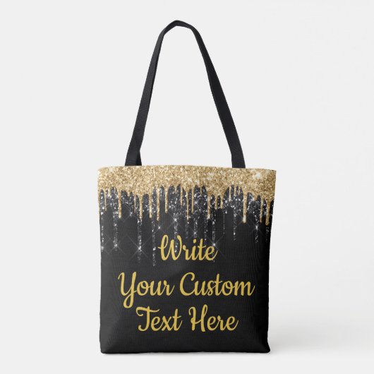 Persoonlijk zwart en gouden glitters verjaardagsca tote bag (Achterkant)