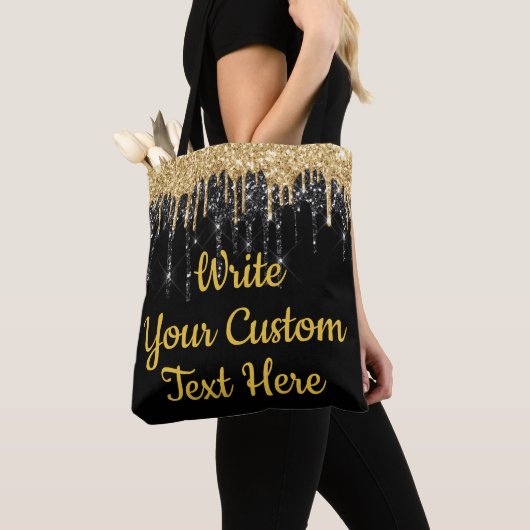 Persoonlijk zwart en gouden glitters verjaardagsca tote bag (Dichtbij)