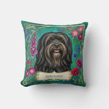 Persoonlijk zwart en lichtbruin Lhasa Apso kussen
