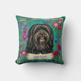 Persoonlijk zwart en lichtbruin Lhasa Apso kussen