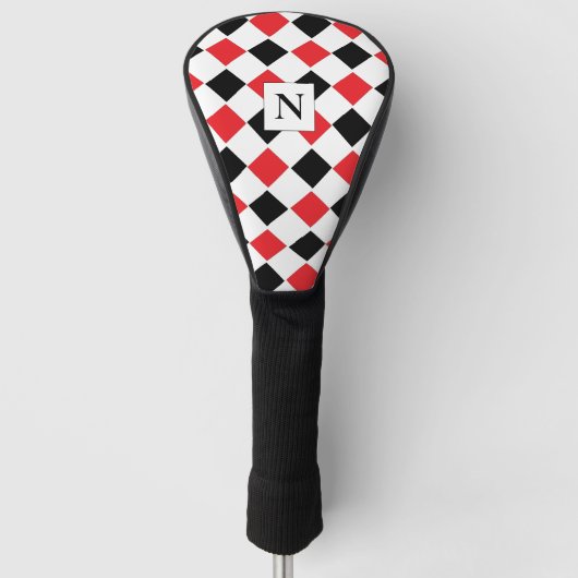 Persoonlijk zwart en rood argylepatroon golfheadcover (Voorkant)