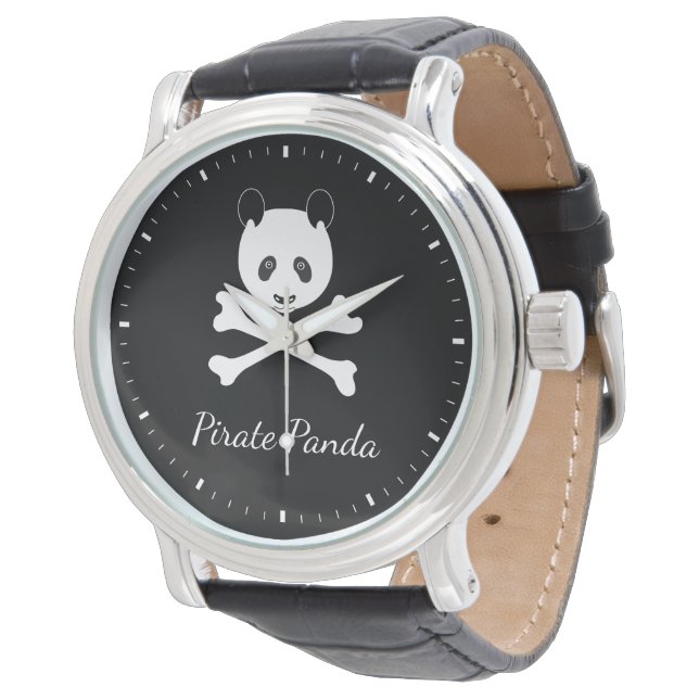 Persoonlijk zwart en wit grappig piraat Panda Horloge (Gekanteld)
