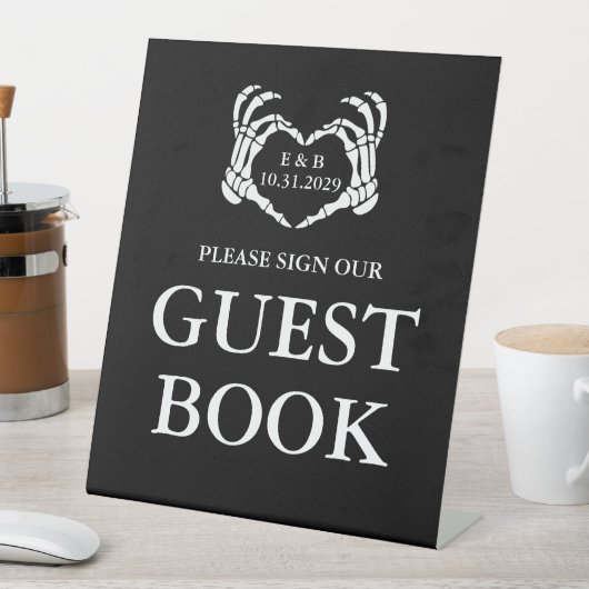 Persoonlijk zwart gotisch trouwbord gastenboek reclamebord met voetstuk (Insitu)