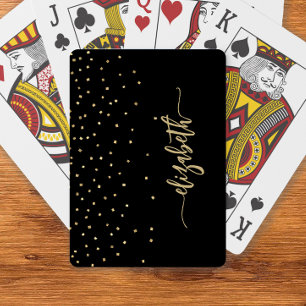 Persoonlijk zwart goud elegant schrift confetti pokerkaarten
