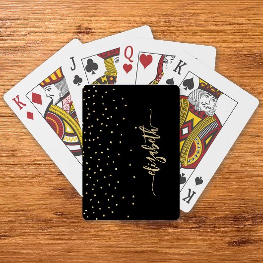 Persoonlijk zwart goud elegant schrift confetti pokerkaarten