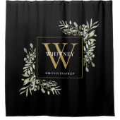 Persoonlijk zwart goud monogram waterverf bloemmot douchegordijn (Voorkant)