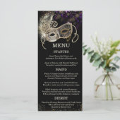 Persoonlijk zwart goud paars masqueradefeest menu (Staand voorkant)