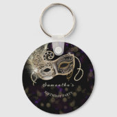 Persoonlijk zwart goud paars masqueradefeest sleutelhanger (Voorkant)