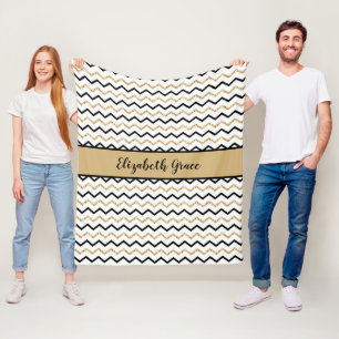 Persoonlijk zwart goud wit Chevron Zig Zag Fleece Deken