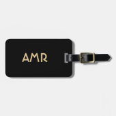 Persoonlijk zwart-gouden monogram bagagelabel (Voorkant horizontaal)