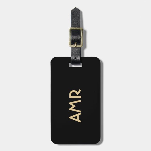Persoonlijk zwart-gouden monogram bagagelabel (Voorkant verticaal)