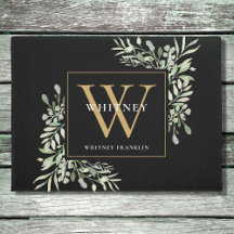 Persoonlijk zwart gouden monogram groen bloemmotie