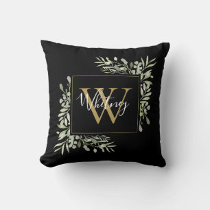 Persoonlijk zwart gouden monogram groen kussen