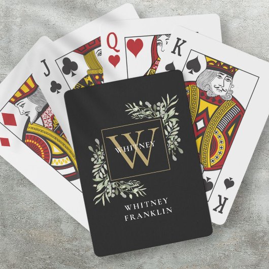 Persoonlijk zwart gouden monogram groen pokerkaarten