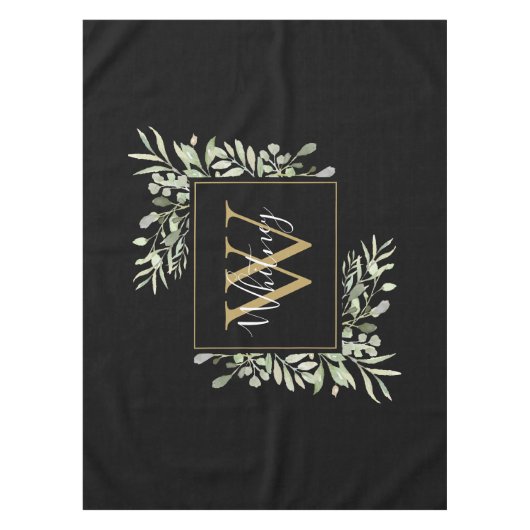 Persoonlijk zwart gouden monogram groen tafelkleed (Voorkant)