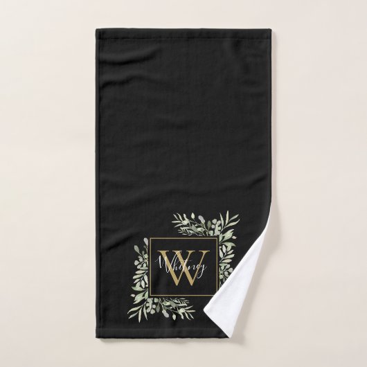 Persoonlijk zwart gouden monogram groenbloemige bl bad handdoek (Handdoek)