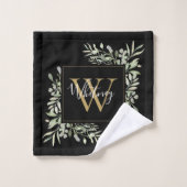 Persoonlijk zwart gouden monogram groenbloemige bl bad handdoek (Wasdoekje)
