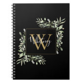 Persoonlijk zwart gouden monogram groene bloem notitieboek (Voorkant)