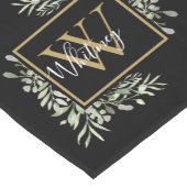 Persoonlijk zwart gouden monogram groene bloemen korte tafelloper (Hoek)