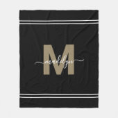 Persoonlijk zwart gouden naammonogram fleece deken (Voorkant)