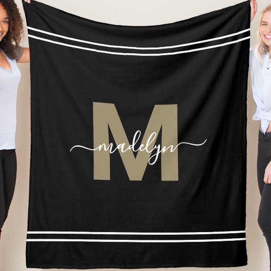 Persoonlijk zwart gouden naammonogram fleece deken