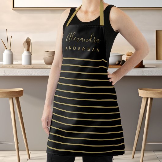 Persoonlijk zwart gouden naammonogram voor chef schort