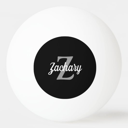 Persoonlijk zwart grijs wit retro monogram pingpongbal (Voorkant)