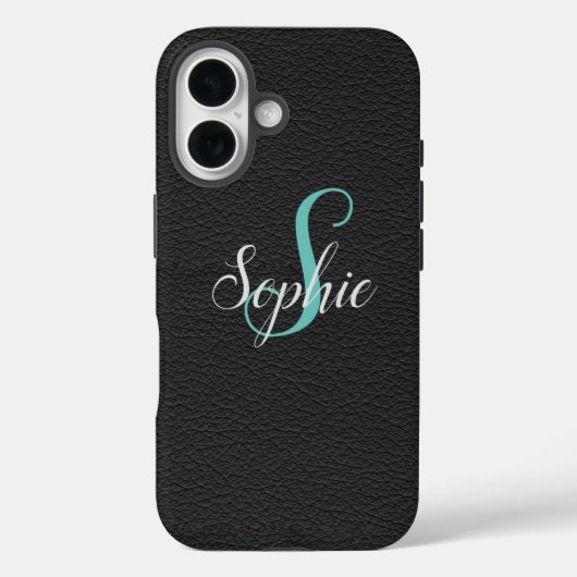 Persoonlijk zwart leereffect met monogram Case-Mate iPhone case (Achterkant)