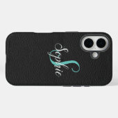 Persoonlijk zwart leereffect met monogram Case-Mate iPhone case (Achterkant (horizontaal))