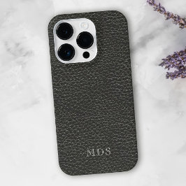 Persoonlijk zwart namaakleer uitziend monogram iPhone 15 pro case