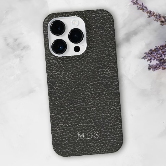 Persoonlijk zwart namaakleer uitziend monogram iPhone hoesje