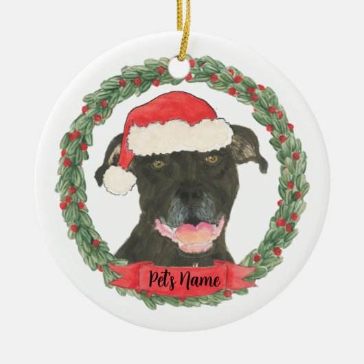 Persoonlijk zwart Pitbull Staffy Keramisch Ornament (Voorkant)