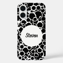 persoonlijk zwart-wit abstract patroon iPhone 16 hoesje