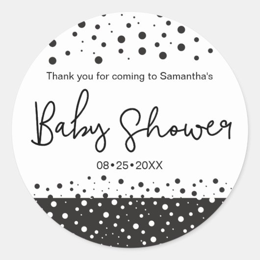 Persoonlijk, Zwart, Wit, Baby shower, Dank u Ronde Sticker (Voorkant)