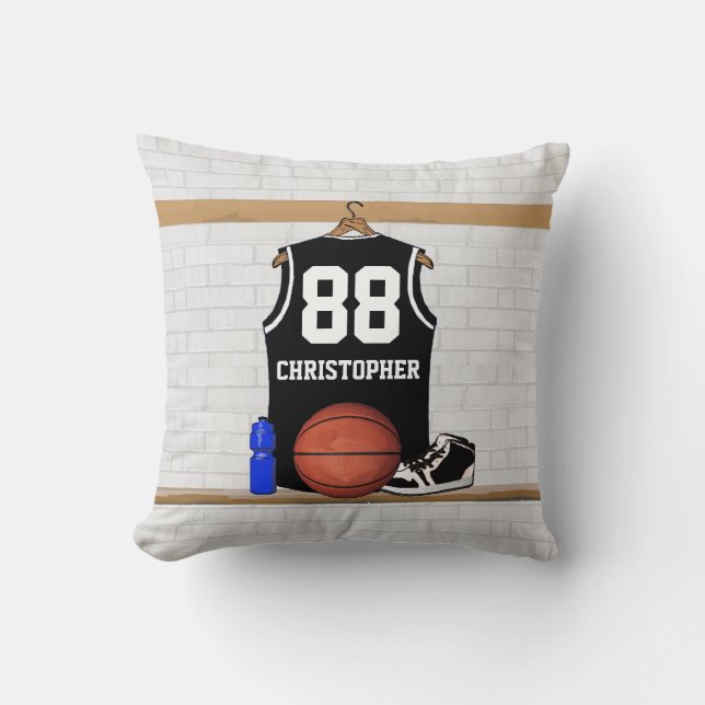 Persoonlijk zwart-wit basketbalshirt kussen (Voorkant)