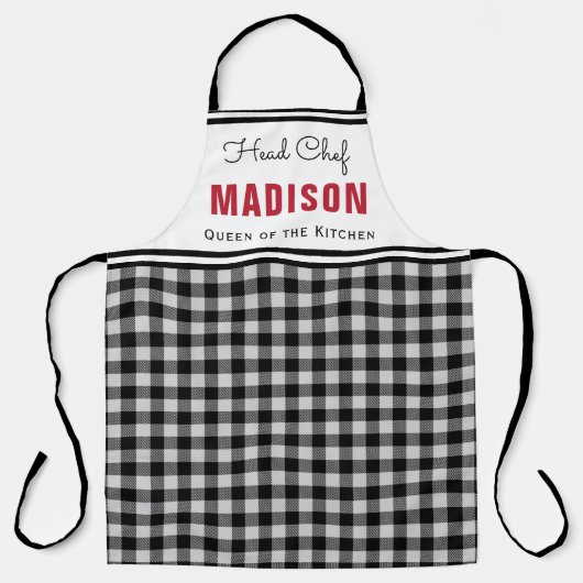 Persoonlijk zwart-wit buffelplaid monogram schort (Voorkant)
