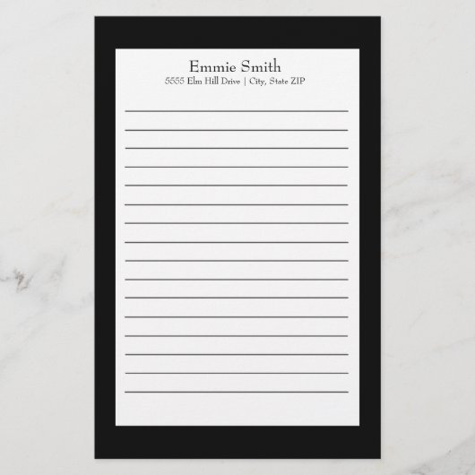 Persoonlijk zwart-wit gelinieerd briefpapier (Voorkant)