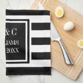 Persoonlijk zwart-wit gestreept monogram theedoek (Quarter Fold)